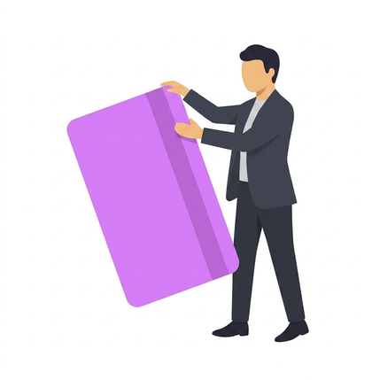 Illustration: Person hält eine große lilafarbene Bankkarte und wählt ein Girokonto aus