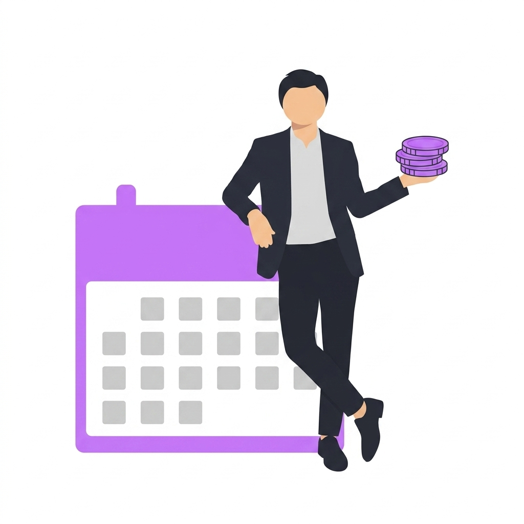 Person mit Münzkorb und Kalender-Symbol - Monatliche Dividende 2026