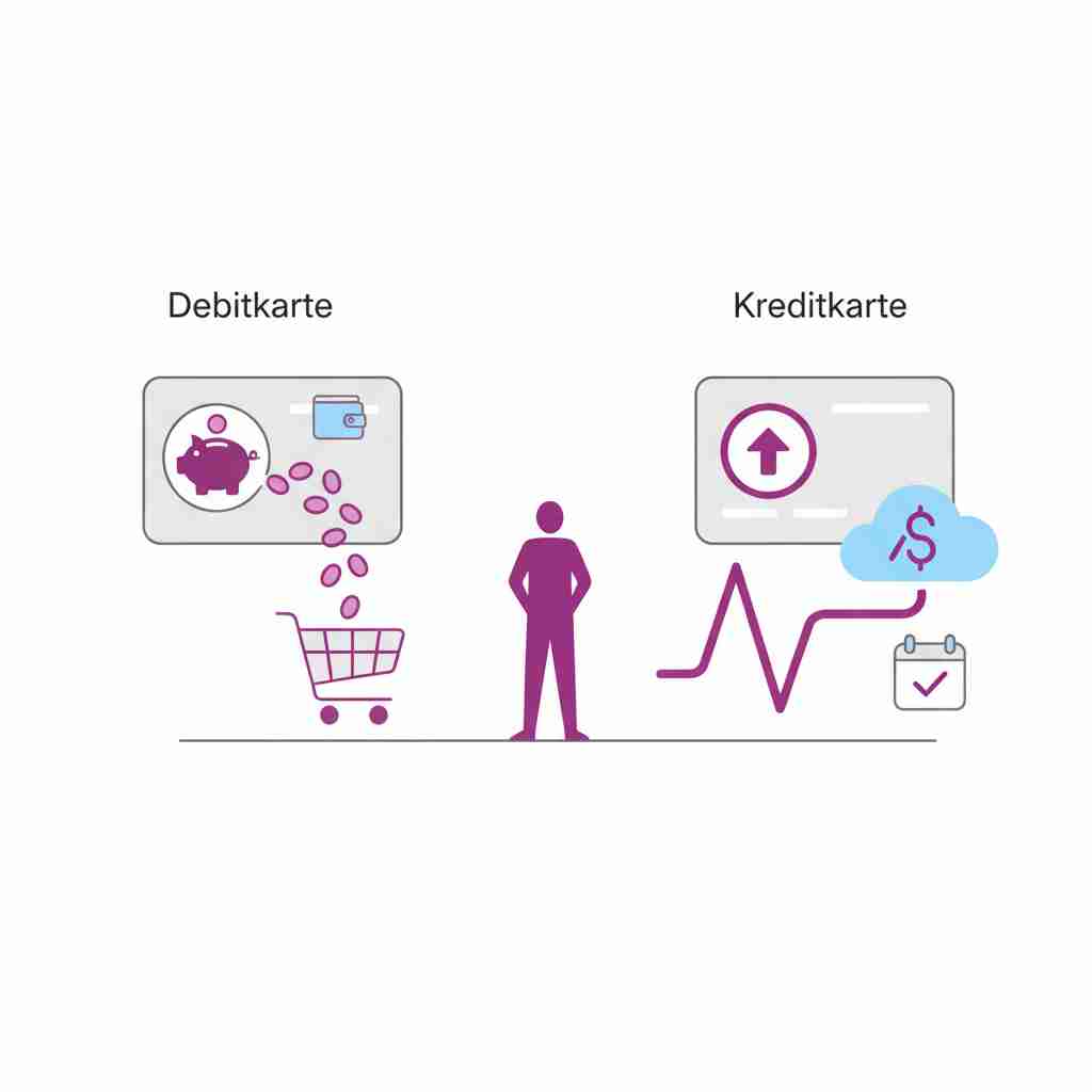 An image illustrating Debitkarte vs. Kreditkarte: Erfahren Sie die entscheidenden Unterschiede bei Zahlung, Kosten und Einsatz. Jetzt informieren und richtig wählen!