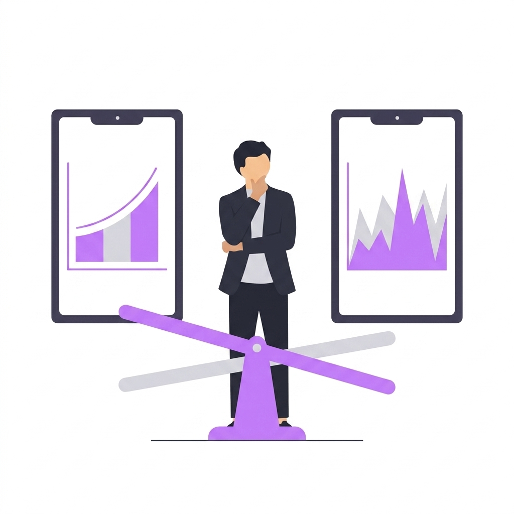 Zwei Broker-Karten und Waage - Scalable Capital vs Libertex 2026